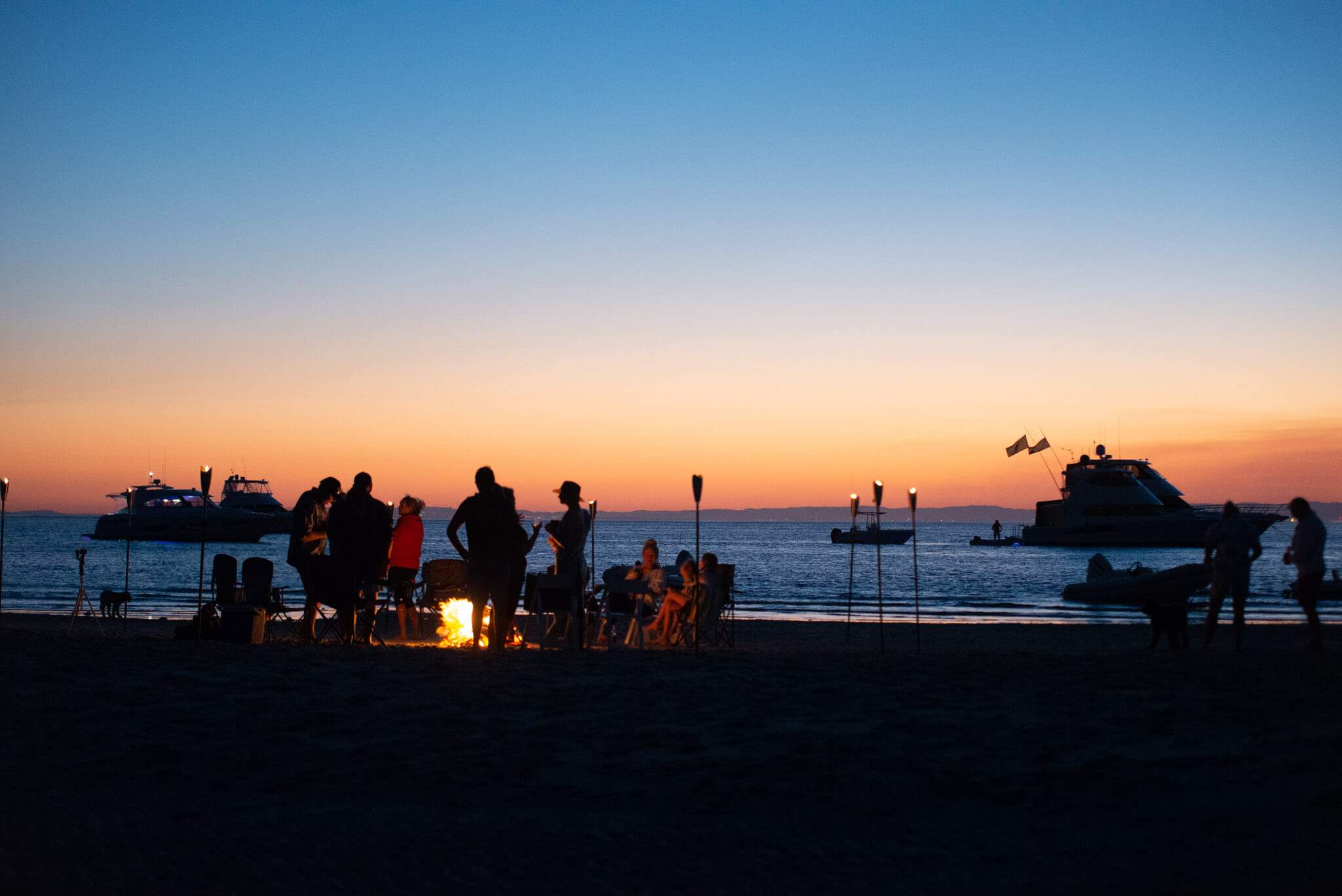 people on beach at dusk